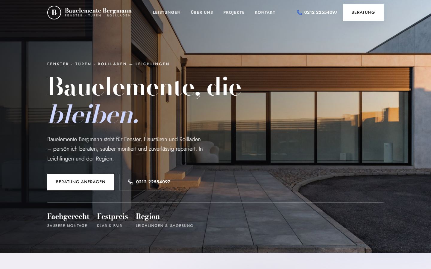 Neue Website von Bauelemente Bergmann mit klarer Leistungsübersicht und Kontaktmöglichkeiten